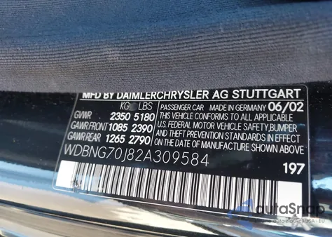 2002 Mercedes-Benz S 430 from USA, damaged, VIN WDBNG70J82A309584